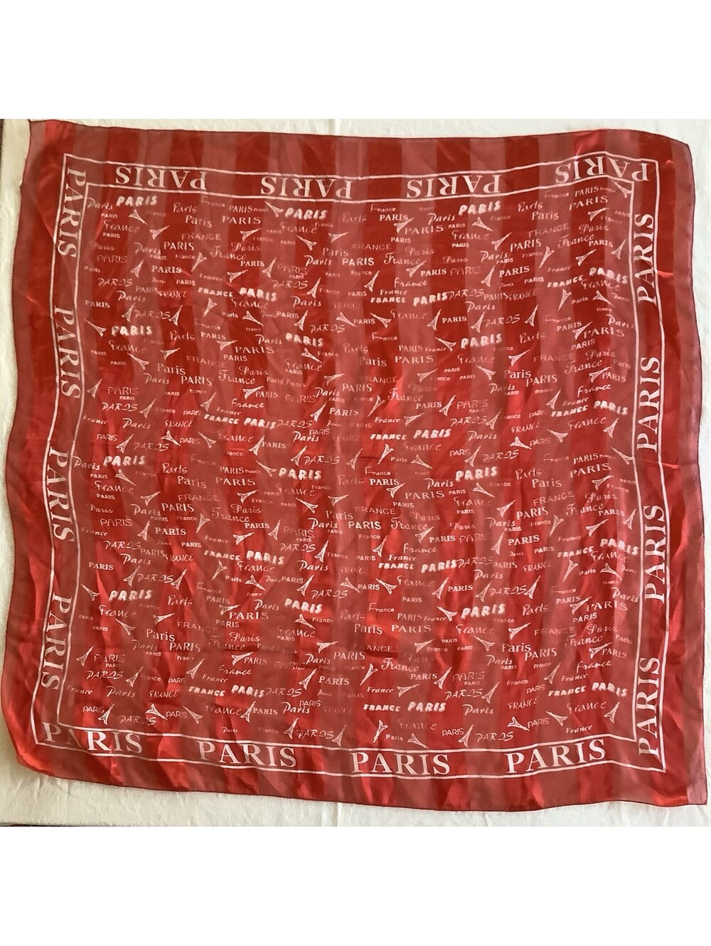 Paris, France, White on Red Scarf  100% Polyester 39" Square - Picture 2 of 9